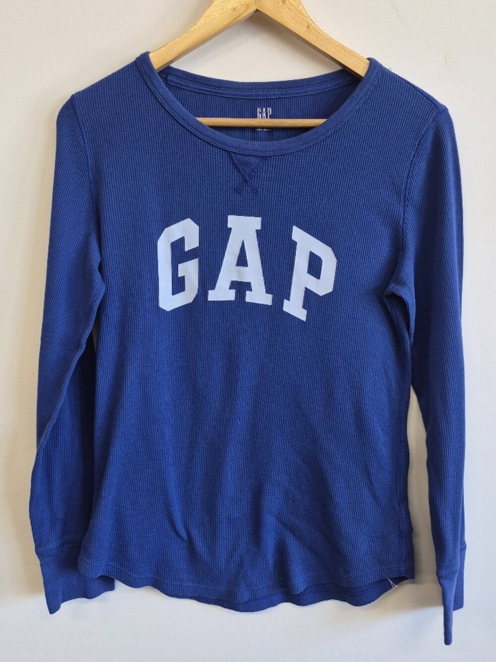 GAP Womens Blue Waffle Knit Long Sleeve Thermal Top Size Large